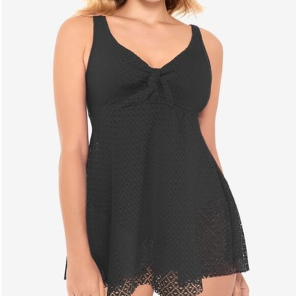 NWT! Swim Solutions Black Crochet Slimming One Piece Swimdress Swimsuit NEW! - Picture 1 of 3